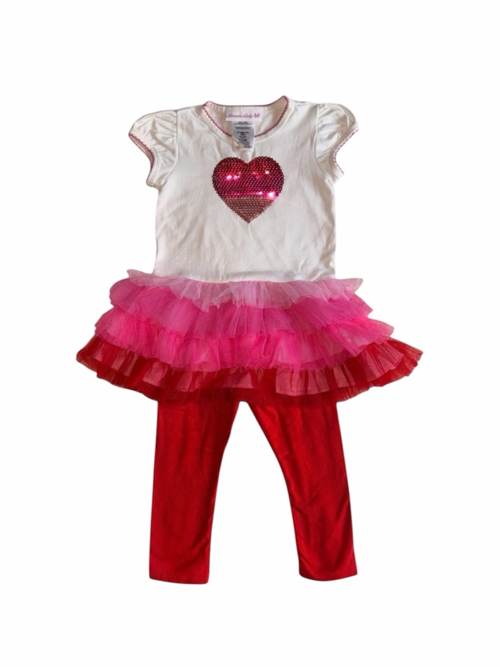 Bonnie Baby Pink & Red Sequin Heart Tutu & Leggings Set - 18-24M